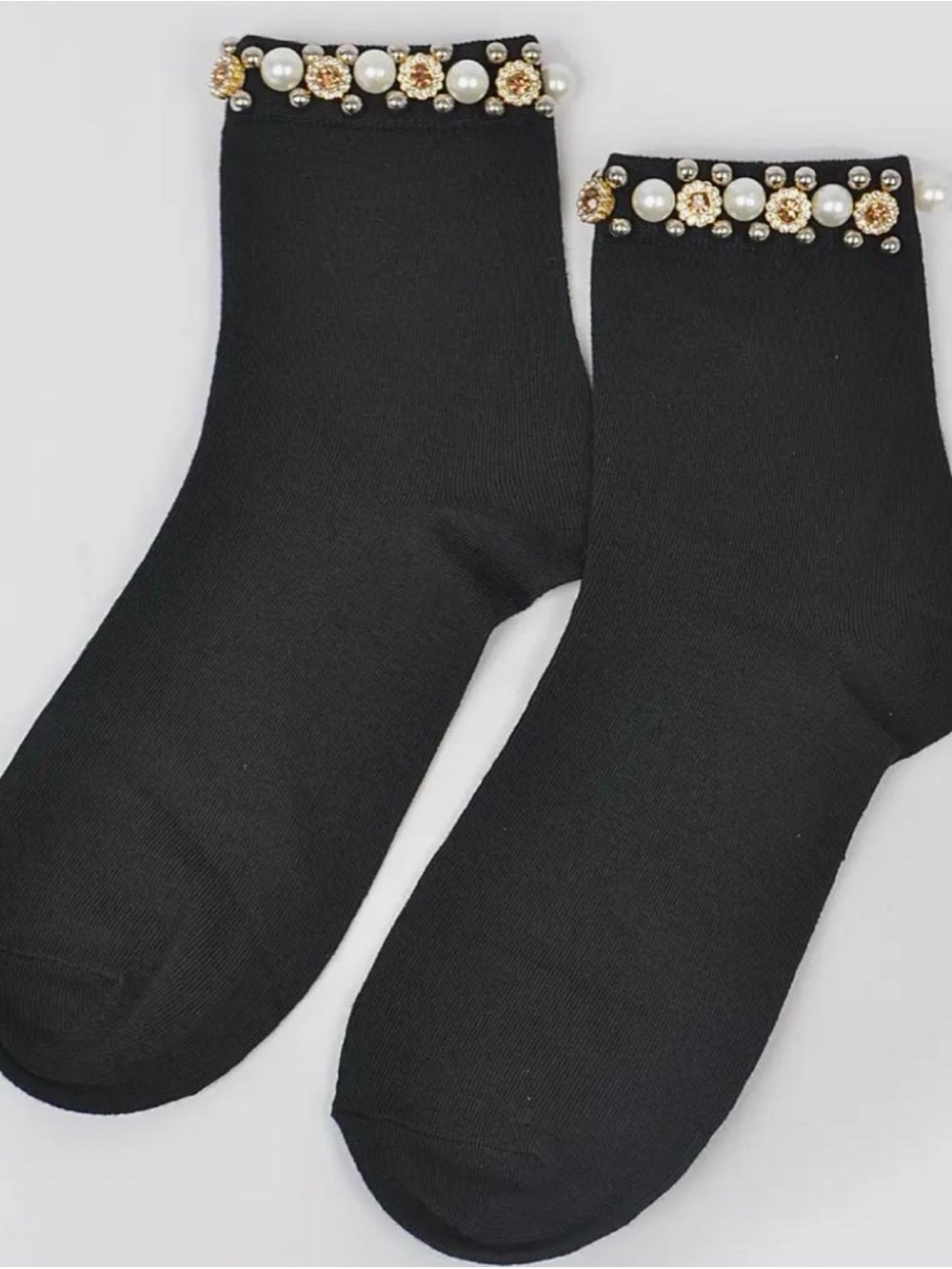 Black Pearl & Gold Accent Ankle Socks